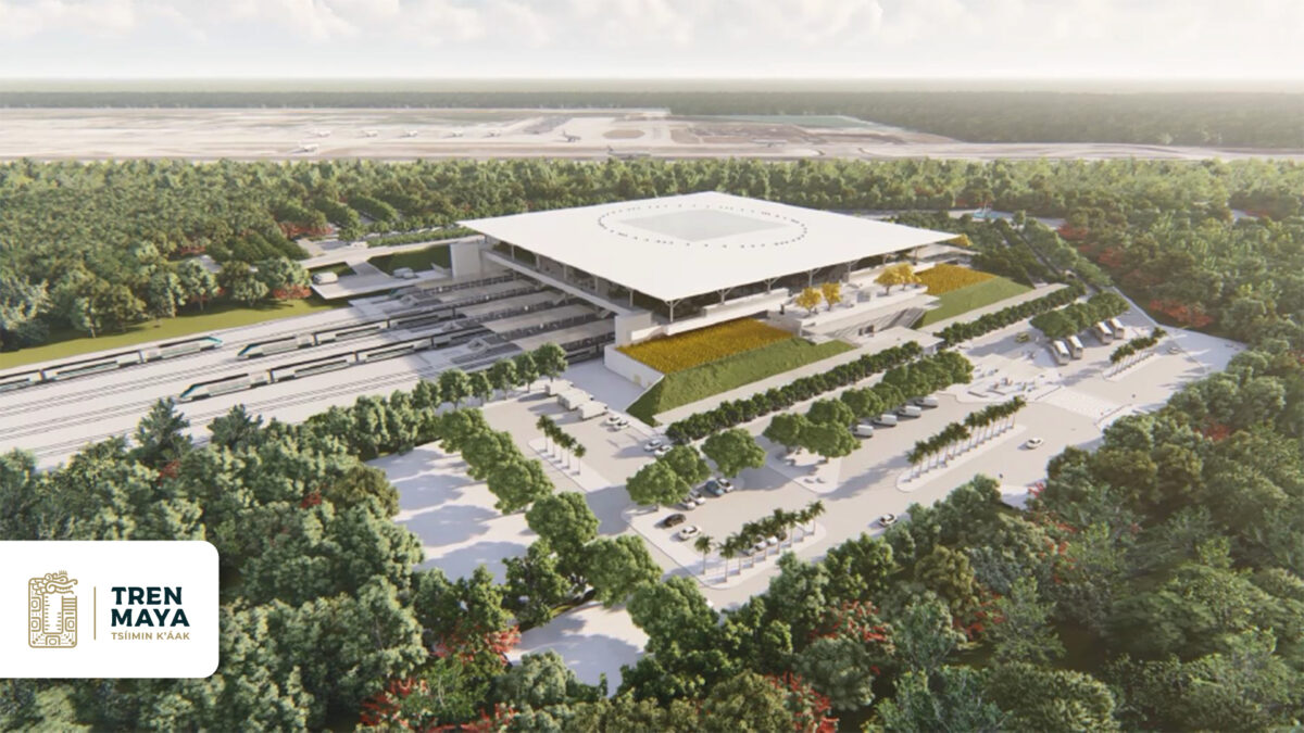 vista aérea, estación, selva, naturaleza, render, estacion tren maya cancun aeropuerto